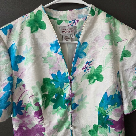 Vintage Adrianna Papell 100% Silk Floral Skirt Set Blue Green Purple Womens 8 - Picture 4 of 13